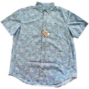 Men’s Bahamas Scene Short Sleeve Whale Button Down Shirt